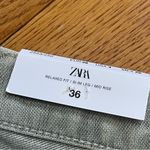 ZARA Slim Distressed Jacquard Mid Waist Jeans Khaki Long contemporary soft US 4 Photo 15