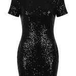 Topshop  Black Sequin Short Sleeve Mini Dress Size 6 EUC Back Zip Photo 0