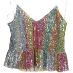 ZARA Mermaid Striped Multicolor Sequin Peplum Ruffle Detail V Neck Shiny Top S Photo 12
