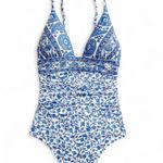 J.Crew nwt One-Piece Swimsuit blue tile print Size 10 Photo 1