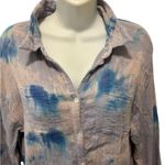 Kyla Seo Crinkle Cotton Long Tunic Dress Sz M Button Down Blue Tie Dye Pockets Size M Photo 2