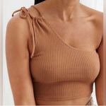 Aerie Rebel Tie Cropped Knitted One Shoulder Ribbed Tank Top Photo 1