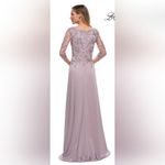 La Femme 29251 Illusion Sleeves Floral Top Dress NWT Sz 14 Light MAUVE/Pink Photo 1