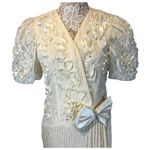 Leslie Fay Vintage lace 70's wrap dress big bow pleated sheer sleeves size 10 Photo 0