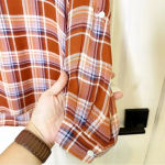 Joie  Nelia Terracotta Rose Plaid‎ 100% Silk Blouse Size XS Photo 3