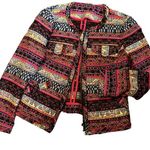 Trina Turk Red Multi Baja Tweed Printed layke Jacquard Zip Blazer size 0 Photo 0