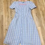 Draper James  Dress Blue Plaid Button Down Linen Blend Cottagecore size 2 Photo 5
