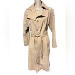 Jennyfer J 100% Leather Long Tan Belted Trench Coat Women size 10 Photo 2
