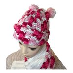 Handmade Crochet Hat & Scarf Set Cozy & Stylish. Brand new white, pink and red Photo 5