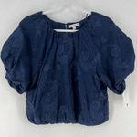 Ophelia Roe  Navy Textured Floral‎ Paisley Puff Sleeve Cropped Blouson Top Photo 0