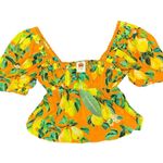 Farm Rio NEW  Chic Pears Short-Sleeve Blouse Top Orange Fruit Print Large L NWT Photo 5