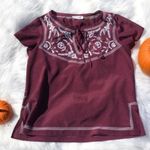 Calvin Klein Plum Short Sleeve Embroidered Purple Size Small Boho Tie Trendy Photo 0