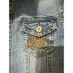 Judy Blue  Cropped Jean jacket Womens Large L Denim Biker  Embroidered Pockets Photo 5