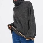 ZARA Women’s Chunky Oversized Knit Turtleneck Sweater Gray Striped Medium Photo 1