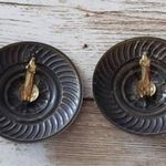 Vintage Clip On Earrings Dark Bronze & Plum Circle Statement 1.5" Photo 2
