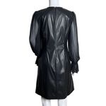 Calvin Klein ‎ Dress Womens 4 Black Vegan Leather Sheer Puff Sleeves Edgy Neutral Photo 2