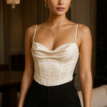 ZARA Satin Bustier Corset Cami Bodysuit Cream Ivory Size Small Photo 0