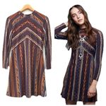 Free People  Stella Retro Mod Multicolor Earth-tone Fall Mini Dress Size S Small‎ Photo 1