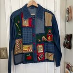 Teacher vintage patchwork denim jacket Apple math school bus Blue Photo 2