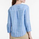 L.L.Bean 100% linen  vertical striped blue beachy blouse Photo 1