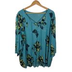 Catherines  Floral Pleated Tunic Top Size 3X Boho Resort Stretch Flowy Feminine Photo 0