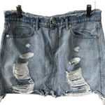EXPRESS  Distressed Ripped Frayed Hem Light Wash Denim Jeans Mini Skirt 8 Photo 0