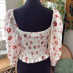 ZARA  Floral Lace Trim Smocked Lantern Sleeve Cropped Top Photo 1