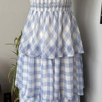 English Factory  Tiered Powder‎ Blue Patel Gingham Midi Dress Small Graduation Photo 0