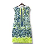 Adrianna Papell Dress Women 12 Sheath Neon Yellow Navy Ikat Print Summer Party Photo 2
