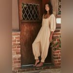 Free People Intimately Lotta Love Romper Beige Boho Puff Sleeve Jumpsuit Medium Photo 14