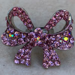 Boutique Statement Silver Tone Pink Crystal Bow Adjustable Size Ring Photo 0
