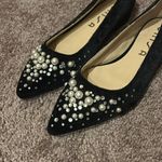 Unisa  Lexha pointed toe pearl & gem detail black velvet flat Photo 1