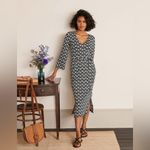 Boden Amy Jersey Midi Dress Black White 3/4 Bell Sleeve Floral Size 6 Belted Photo 15