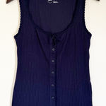 Aerie  Ribbed Button Tie Navy Blue Tank Top Medium Photo 0