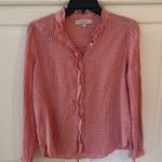 Loft Red White Gingham Ruffle Collar Button Up Shirt Women's Size Small Photo 0