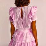 Love Shack Fancy Natasha short sleeve eyelet mini dress in pink and white tidye Photo 2