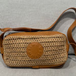 Simon Miller Sling Straw & Leather Camera Crossbody Bag Tan Photo 0