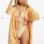Billabong Midi Button Front Collared Floral Shirt Swim cover up kimono Large Photo 1