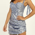 LIONESS Silver Metallic Ruched Mini Party Dress - Tie Straps - Small Flirty Photo 0