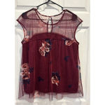 Maurice's Burgundy Maroon Floral Net Mesh Lace Lined Blouse Top Size Large Photo 6