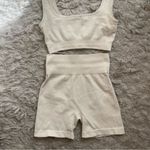 Amazon Cream White Ribbed Co-ord Shorts Set Photo 4