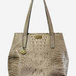 Brahmin Melbourne Croc Embossed Leather Shoulder Tote Bag Taupe Gold Hardware Photo 0