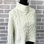 Free People Merry Go Round Crop Sweater Turtleneck Cable Knit Mint Green Medium Photo 3