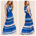 Anthropologie New New  Especia Zelanda Striped Ruffles Tiered Maxi Dress Small Photo 1