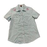 Bit & Bridle Pearl Snap Button Up Western Shirt Medium Plaid Floral Hear… Green Photo 0