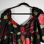 Kate Spade Beau Satin Puff Sleeve Bow Ruched A Line Mini Dress Just Rosy Print Photo 1