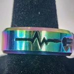 Rainbow Stainless Steel Heart Band Ring Pink Photo 1