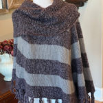 Bandolino  Denim Acrylic Poncho Womens PM  Sweater Purple Gray Stripe Cowl Neck Photo 0