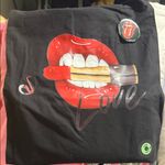 Handmade  Black Graphic Tote with Red Lips and Lipstick Design Photo 0