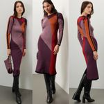 TOCCIN Women's Nora Colorblocked Midi Dress Abstract Multi Bodycon Size XL Purple Photo 1